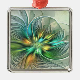 Colorful Fantasy Abstract Flower Fractal Art Metalen Ornament