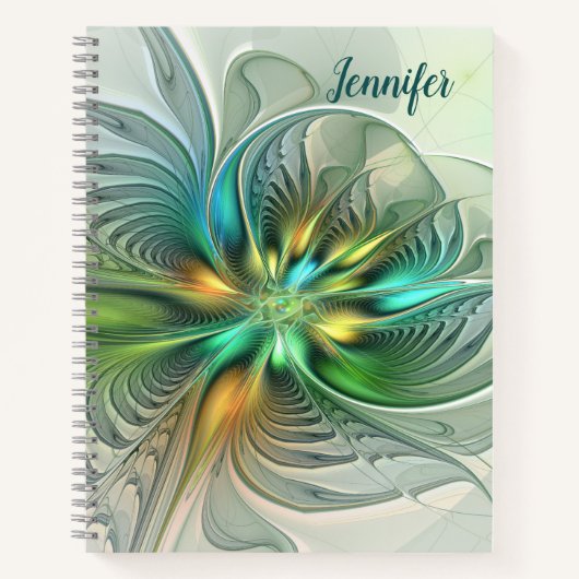 Colorful Fantasy Abstract Flower Fractal Art Name Notitieboek (Voorkant)