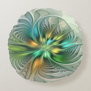 Colorful Fantasy Abstract Flower Fractal Art Rond Kussen