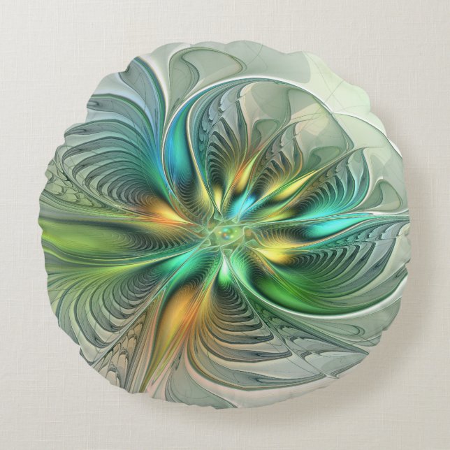 Colorful Fantasy Abstract Flower Fractal Art Rond Kussen (Voorkant)