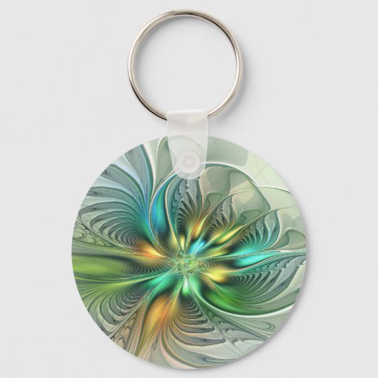 Colorful Fantasy Abstract Flower Fractal Art Sleutelhanger (Achterkant)