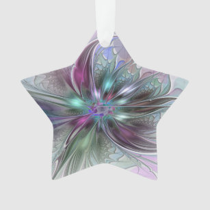 Colorful Fantasy Abstract Fractal Flower Star Ornament