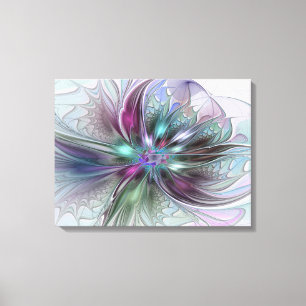 Colorful Fantasy Abstract Modern Flower Triptych Canvas Afdruk