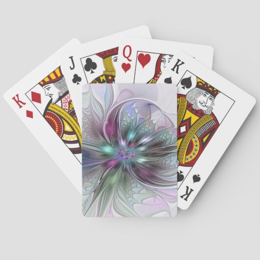 Colorful Fantasy Abstract Modern Fractal Flower Pokerkaarten (Achterkant)