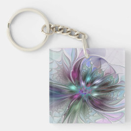 Colorful Fantasy Abstract Modern Fractal Flower Sleutelhanger