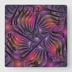 Colorful Fantasy Abstract Modern Paars Fractal Vierkante Klok