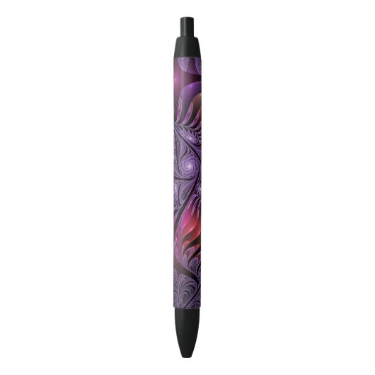 Colorful Fantasy Abstract Trippy Purple Fractal Zwarte Inkt Pen (Voorkant Verticaal)