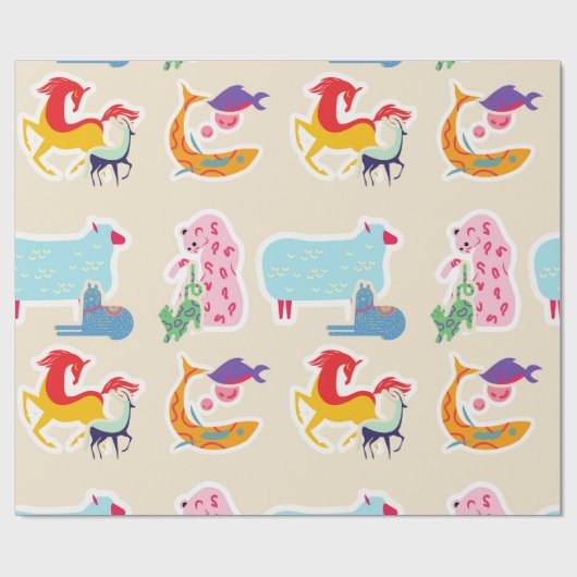 Colorful Fantasy Animals Cadeaupapier (Vlak)
