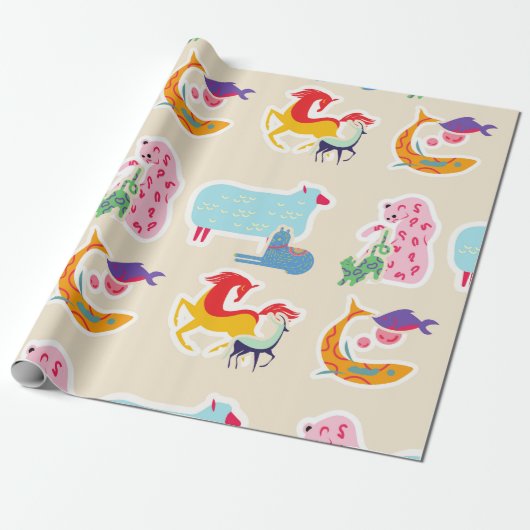 Colorful Fantasy Animals Cadeaupapier (Uitgerold)