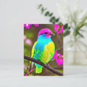 Colorful Fantasy Bird On a Branch With Flowers Briefkaart (Staand voorkant)