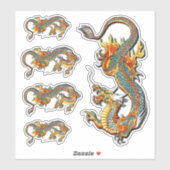 Colorful  Fantasy Fire Dragon Tattoo Art Sticker (Vel)