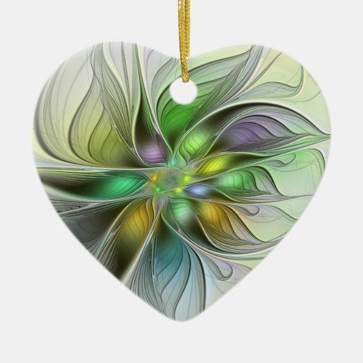 Colorful Fantasy Flower Abstract Fractal Heart Keramisch Ornament (Voorkant)