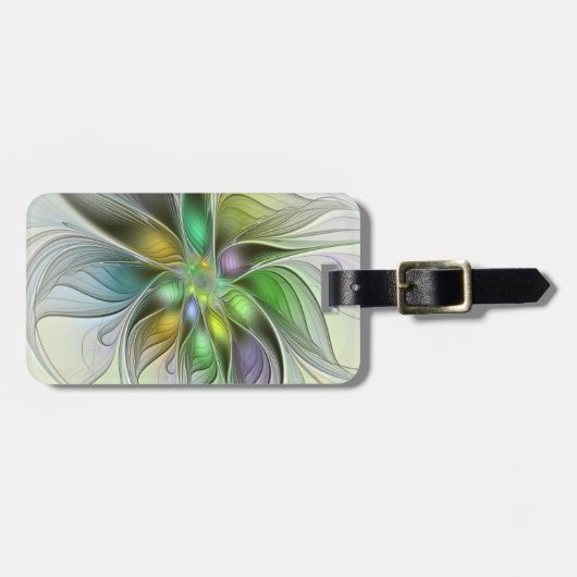 Colorful Fantasy Flower Modern Abstract Fractal Bagagelabel (Voorkant horizontaal)