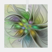 Colorful Fantasy Flower Modern Abstract Fractal Glas Ornament (Achterkant)