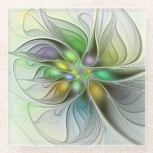 Colorful Fantasy Flower Modern Abstract Fractal Glazen Onderzetter
