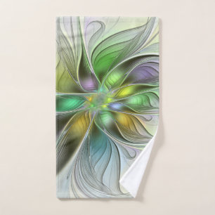 Colorful Fantasy Flower Modern Abstract Fractal Handdoek