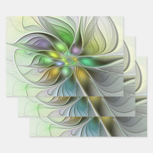Colorful Fantasy Flower Modern Abstract Fractal Inpakpapier Vel (Set)