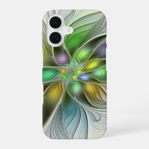 Colorful Fantasy Flower Modern Abstract Fractal iPhone 16 Hoesje
