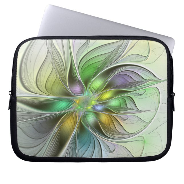 Colorful Fantasy Flower Modern Abstract Fractal Laptop Sleeve (Voorkant)