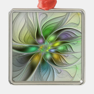 Colorful Fantasy Flower Modern Abstract Fractal Metalen Ornament