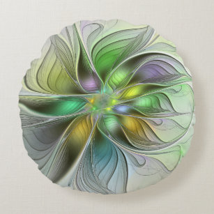 Colorful Fantasy Flower Modern Abstract Fractal Rond Kussen