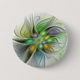 Colorful Fantasy Flower Modern Abstract Fractal Ronde Button 5,7 Cm