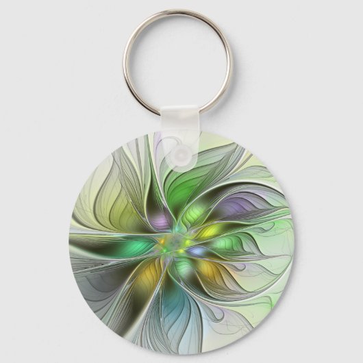 Colorful Fantasy Flower Modern Abstract Fractal Sleutelhanger (Voorkant)