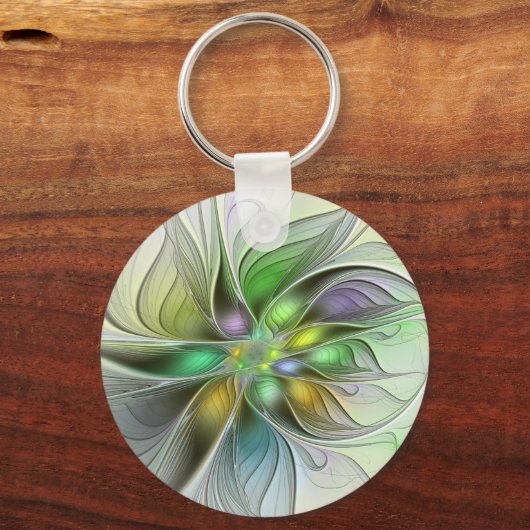 Colorful Fantasy Flower Modern Abstract Fractal Sleutelhanger (Achterkant)