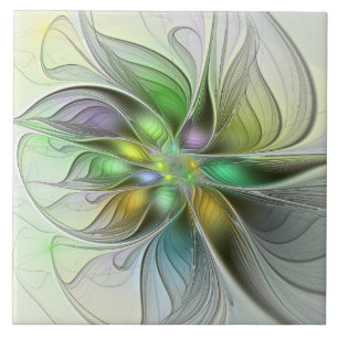 Colorful Fantasy Flower Modern Abstract Fractal Tegeltje
