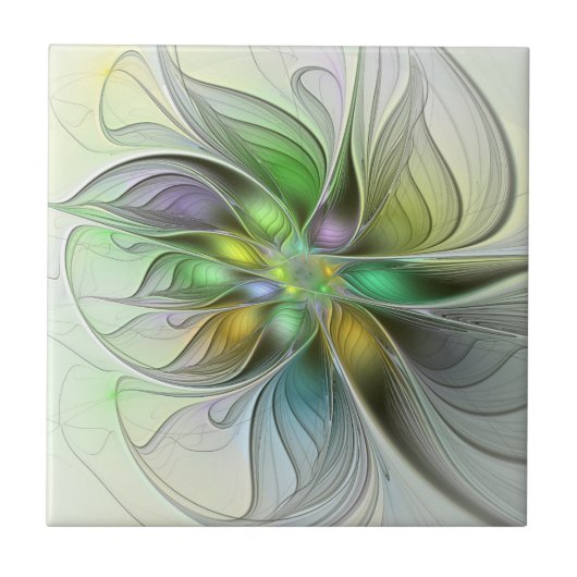 Colorful Fantasy Flower Modern Abstract Fractal Tegeltje (Voorkant)