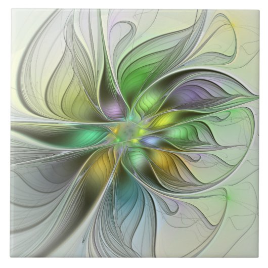 Colorful Fantasy Flower Modern Abstract Fractal Tegeltje (Voorkant)