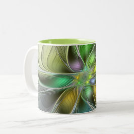 Colorful Fantasy Flower Modern Abstract Fractal Tweekleurige Koffiemok