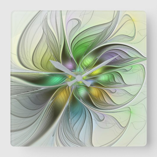 Colorful Fantasy Flower Modern Abstract Fractal Vierkante Klok (Voorkant)