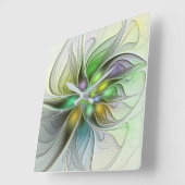 Colorful Fantasy Flower Modern Abstract Fractal Vierkante Klok (Hoek)