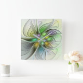 Colorful Fantasy Flower Modern Abstract Fractal Vierkante Klok (Huis)