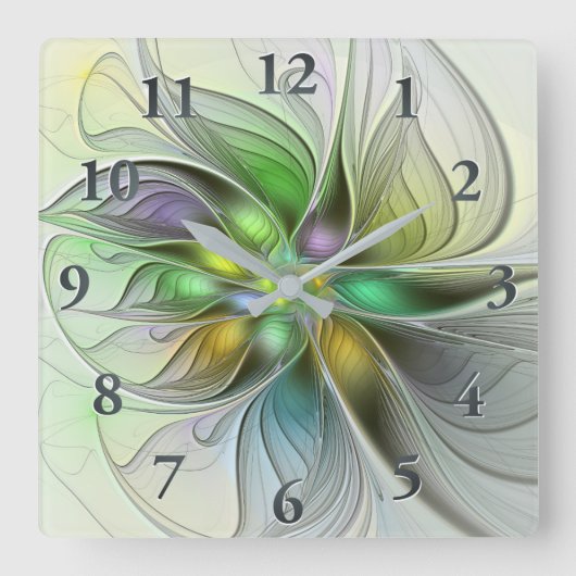 Colorful Fantasy Flower Modern Abstract Fractal Vierkante Klok (Voorkant)