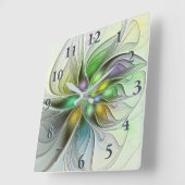 Colorful Fantasy Flower Modern Abstract Fractal Vierkante Klok (Hoek)
