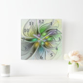 Colorful Fantasy Flower Modern Abstract Fractal Vierkante Klok (Huis)