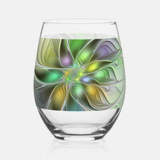 Colorful Fantasy Flower Modern Abstract Fractal Wijnglas Zonder Voet (Voorkant)