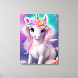Colorful Fantasy Kawaii Unicorn Canvas Afdruk
