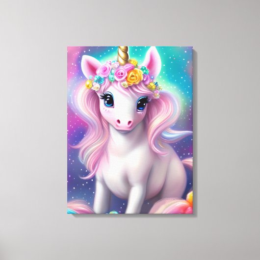 Colorful Fantasy Kawaii Unicorn Canvas Afdruk (Voorkant)