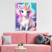 Colorful Fantasy Kawaii Unicorn Canvas Afdruk (Insitu (Woonkamer))