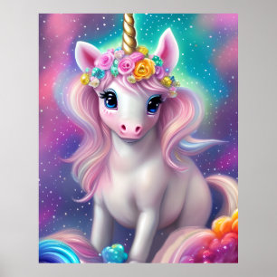 Colorful Fantasy Kawaii Unicorn Poster