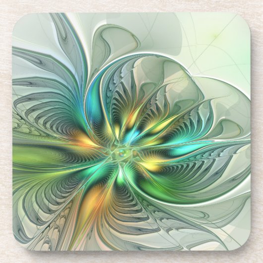 Colorful Fantasy Modern Abstract Flower Fractal Bier Onderzetter (Voorkant)