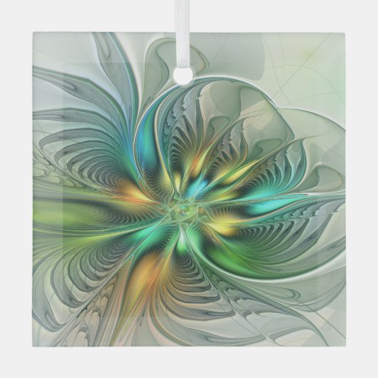 Colorful Fantasy Modern Abstract Flower Fractal Glas Ornament (Voorkant)