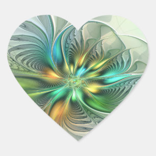 Colorful Fantasy Modern Abstract Flower Fractal Hart Sticker