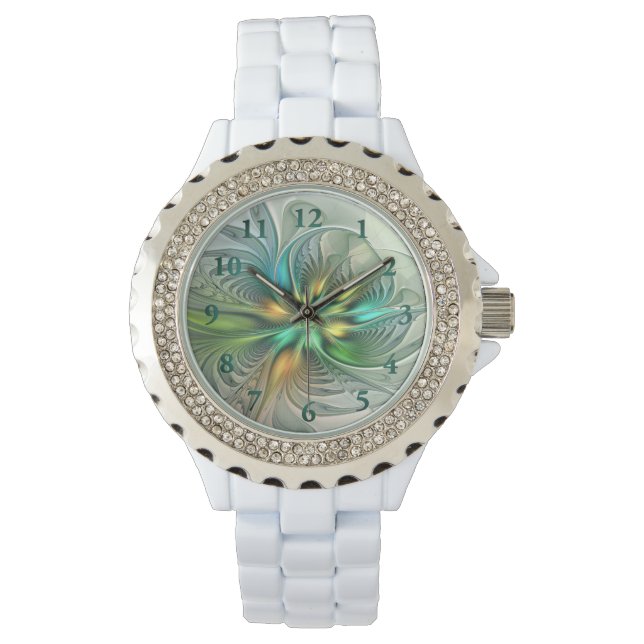 Colorful Fantasy Modern Abstract Flower Fractal Horloge (Voorkant)