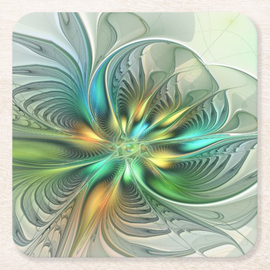 Colorful Fantasy Modern Abstract Flower Fractal Kartonnen Onderzetters (Voorkant)
