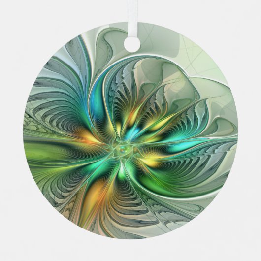 Colorful Fantasy Modern Abstract Flower Fractal Metalen Ornament (Voorkant)