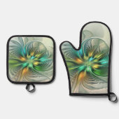 Colorful Fantasy Modern Abstract Flower Fractal Ovenwant & Pannenlap Set (Voorkant)